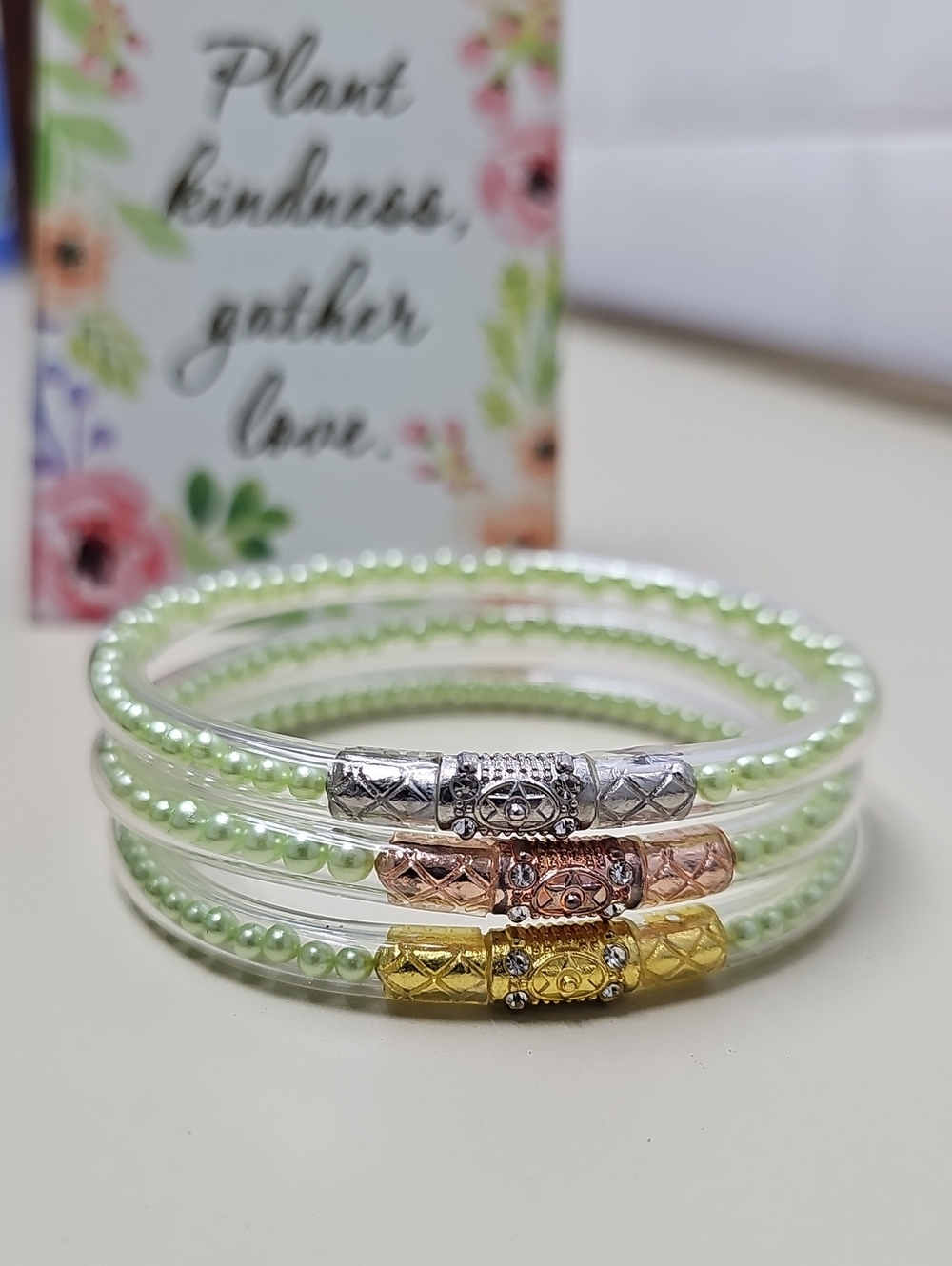 All Weather Womens Bangles Green Pearl Three Queens (Not Budhagirls)